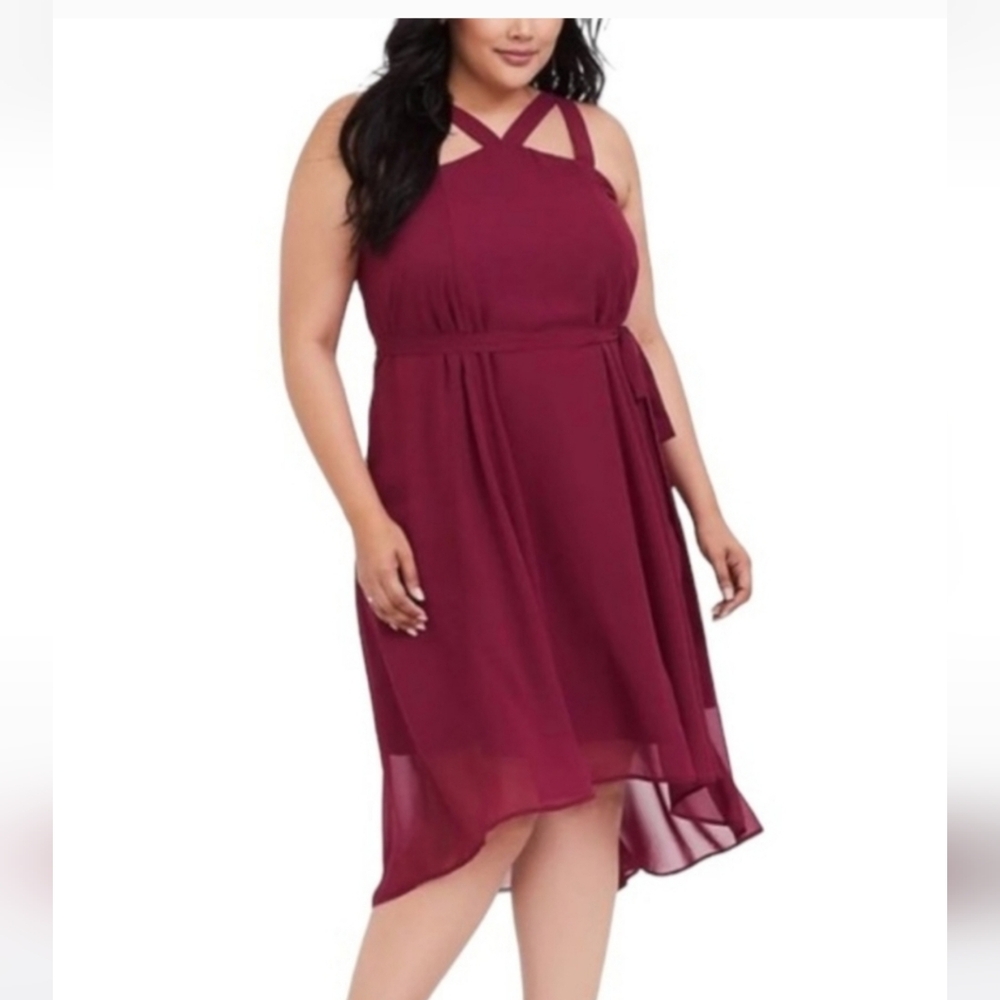 Torrid Women's Burgundy Strappy Chiffon Trapeze Women's Dress NWT